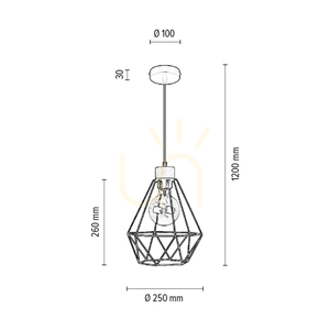 Lampă suspendată Diament, 1xE27, Max. 60 W, stejar uleiat/metal negru/cablu din PVC negru/abat-jour din metal negru, Ø 25 cm small 3