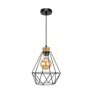 Lampă suspendată Diament, 1xE27, Max. 60 W, stejar uleiat/metal negru/cablu din PVC negru/abat-jour din metal negru, Ø 25 cm small 0