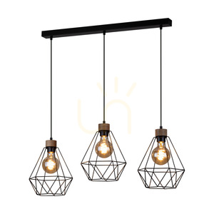 Lampă suspendată Diament, 3xE27, Max. 60 W, stejar uleiat/metal negru/cablu din PVC negru/abat-jour din metal negru, 80 cm small 1