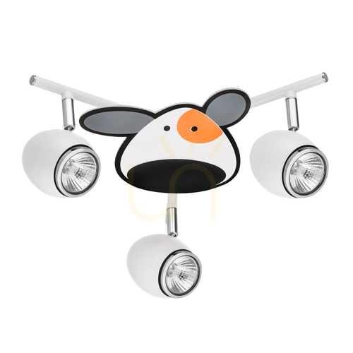 Verifica Lampa de tavan „Doggy”, 3xGU10, Max. 50 W, metal alb/cromat cu motiv de câine, Ø 40 cm