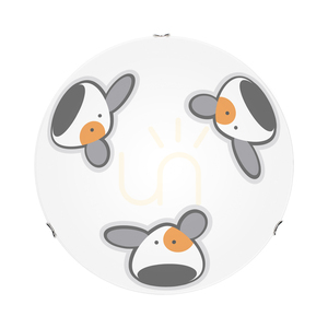 Lampă de tavan „Doggy”, 2xE27, max. 60 W, metal cromat/alb, abajur din sticlă cu motiv de cățeluș, Ø 40 cm small 2