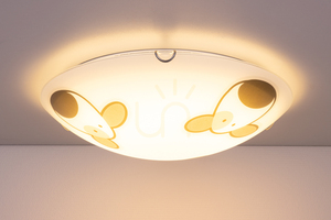 Lampă de tavan „Doggy”, 2xE27, max. 60 W, metal cromat/alb, abajur din sticlă cu motiv de cățeluș, Ø 40 cm small 3
