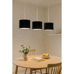 Lampă suspendată Dove, 3xE27, Max. 40 W, metal negru/cablu din PVC transparent/abat-jour negru, 117 cm small 1