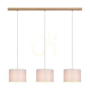 Lampă suspendată Dove, 3xE27, Max. 40 W, stejar tratat cu ulei / cablu din PVC transparent / abajur alb, 100 cm small 1