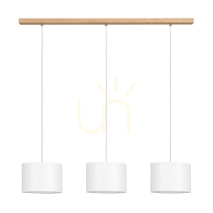 Lampă suspendată Dove, 3xE27, Max. 40 W, stejar tratat cu ulei / cablu din PVC transparent / abajur alb, 100 cm small 0