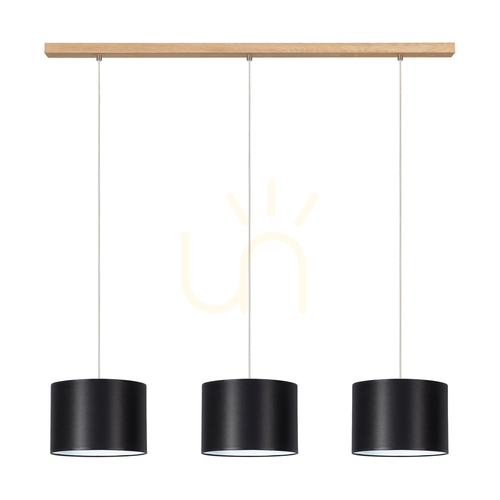 Verifica Lampa suspendată Dove 3xE27 Max. 40 W, stejar tratat cu ulei / cablu din PVC transparent / abajur negru, 100 cm