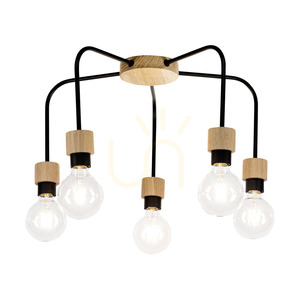 Lampa de tavan Eclait, 5xE27, Max. 40 W, stejar tratat cu ulei/metal negru, Ø 55 cm small 1