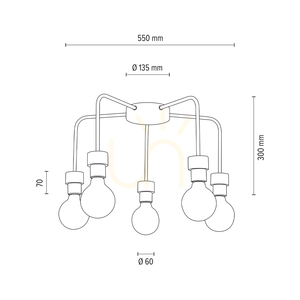 Lampa de tavan Eclait, 5xE27, Max. 40 W, stejar tratat cu ulei/metal negru, Ø 55 cm small 3
