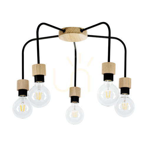 Verifica Lampa de tavan Eclait, 5xE27, Max. 40 W, stejar tratat cu ulei/metal negru, Ø 55 cm