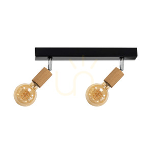 Lampa de tavan Elmin 2xE27 Max. 25 W, stejar tratat cu ulei/metal negru/metal cromat, 41 cm small 0