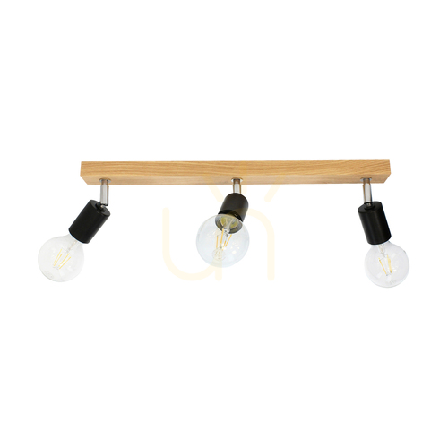 Verifica Lampa de tavan Elmo, 3xE27, Max. 25 W, stejar lustruit cu ulei/metal negru/metal cromat, 55 cm