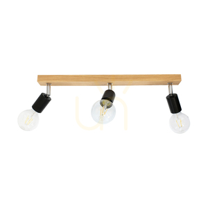 Lampa de tavan Elmo, 3xE27, Max. 25 W, stejar lustruit cu ulei/metal negru/metal cromat, 55 cm small 0