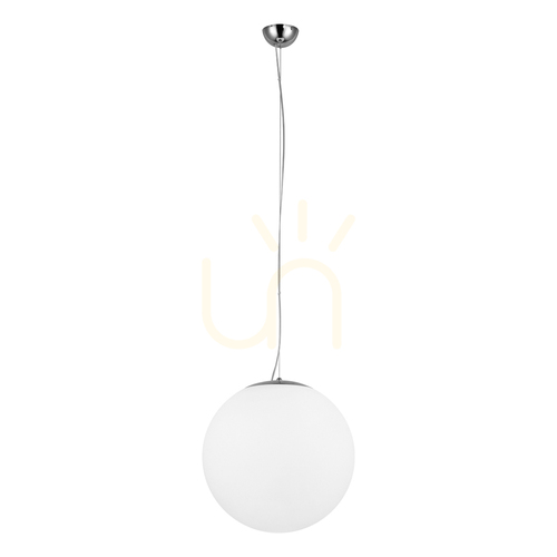 Verifica Lampa suspendată Emil, 1xE27, Max. 60 W, metal cromat / cablu din PVC transparent / abajur din sticlă albă, Ø 50 cm