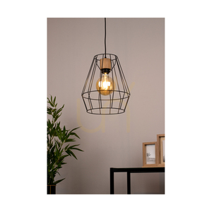 Lampa suspendată Endorfina, 1xE27, Max. 60 W, stejar uleiat/metal negru/cablu din PVC negru, Ø 31 cm small 2