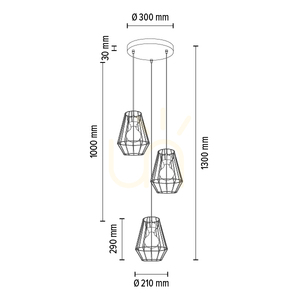 Lampa suspendată Endorfina, 3xE27, Max. 60 W, metal negru/cablu din PVC negru, Ø 45 cm small 3