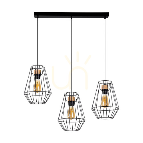 Verifica Lampa suspendată Endorfina, 3xE27, Max. 60 W, stejar lustruit cu ulei/metal negru/cablu din PVC negru, 77 cm