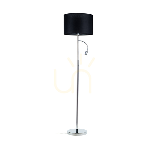 Verifica Lampa de podea Eros, 1xE27 (Max.. 60 W), 1x LED 3000 K 3 W, metal cromat/cablu din PVC transparent/abat-jour negru Ø 40 cm