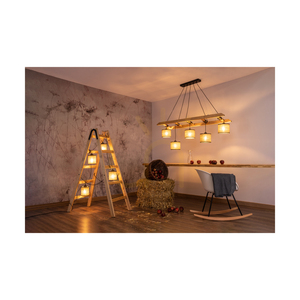 Lampa de podea Eskalo, 4xE27, Max. LED de 15 W, pin vopsit în maro / cablu din PVC negru / abajur din in bej cu bordură neagră, 82 cm small 3