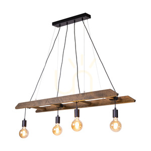 Lampa suspendată Eskalo 4xE27, Max. 60 W, pin vopsit în nuanță de nuc / metal negru / cablu din PVC negru de 123,5 cm small 1