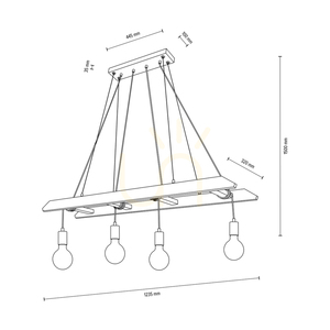 Lampa suspendată Eskalo 4xE27, Max. 60 W, pin vopsit în nuanță de nuc / metal negru / cablu din PVC negru de 123,5 cm small 4