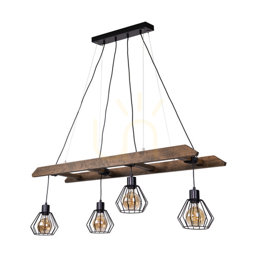 Verifica Lampa suspendată Eskalo 4xE27 Max. 60 W, pin vopsit (nuc)/metal negru/cablu din PVC negru/abat-jour din metal negru, 123,5 cm