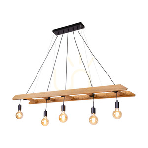 Lampa suspendată Eskalo, 5xE27, Max. 60 W, pin vopsit în maro / metal negru / cablu din PVC negru, 154 cm small 1