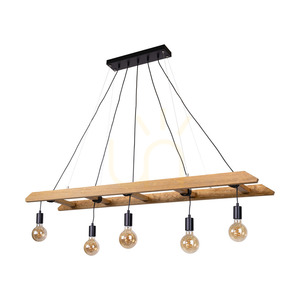 Lampa suspendată Eskalo, 5xE27, Max. 60 W, pin vopsit în maro / metal negru / cablu din PVC negru, 154 cm small 0
