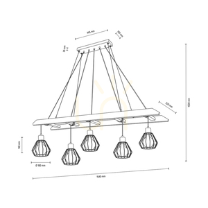Lampa suspendată Eskalo, 5xE27, Max. 60 W, pin vopsit în maro / metal negru / cablu din PVC negru / abajur din metal negru, 154 cm small 3