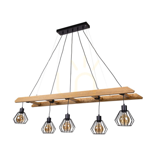 Verifica Lampa suspendată Eskalo, 5xE27, Max. 60 W, pin vopsit în maro / metal negru / cablu din PVC negru / abajur din metal negru, 154 cm