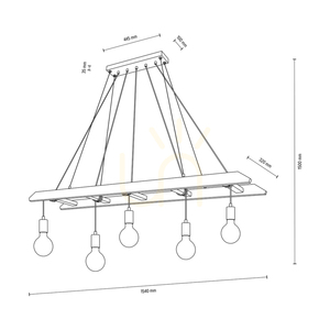 Lampa suspendată Eskalo, 5xE27, Max. 60 W, pin vopsit în nuanță de nuc / metal negru / cablu din PVC negru, 154 cm small 4