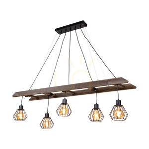 Lampa suspendată Eskalo, 5xE27, Max. 60 W, pin vopsit în nuanță de nuc / metal negru / cablu din PVC negru / abajur din metal negru, 154 cm small 1