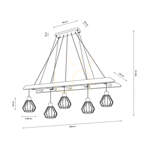 Lampa suspendată Eskalo, 5xE27, Max. 60 W, pin vopsit în nuanță de nuc / metal negru / cablu din PVC negru / abajur din metal negru, 154 cm small 3