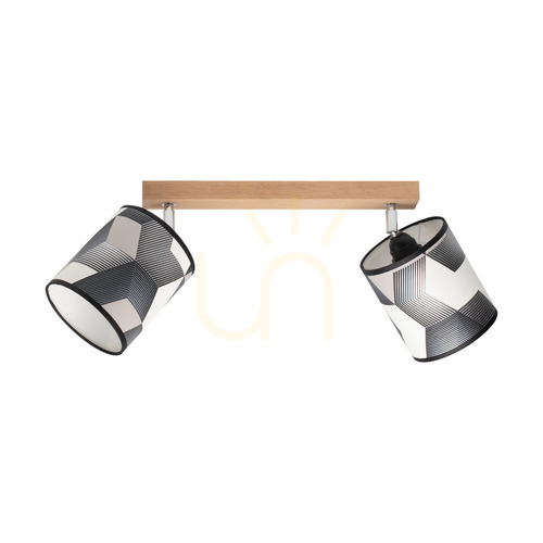 Verifica Lampa de tavan Espacio, 2xE27, Max. 25 W, stejar uleiat/metal cromat/abajur din tapet multicolor, 52 cm