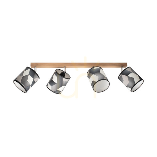 Verifica Lampa de tavan Espacio, 4xE27, Max. 25 W, stejar uleiat/metal cromat/abajur din tapet multicolor, 90 cm