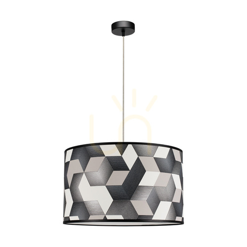 Verifica Lampa suspendată Espacio, 1xE27, Max. 60 W, metal negru/cablu din PVC transparent/abajur din tapet multicolor, Ø 50 cm