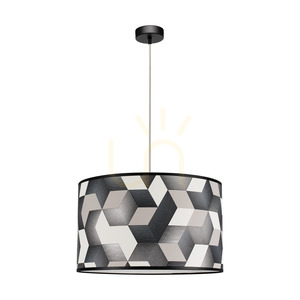 Lampa suspendată Espacio, 1xE27, Max. 60 W, metal negru/cablu din PVC transparent/abajur din tapet multicolor, Ø 50 cm small 0