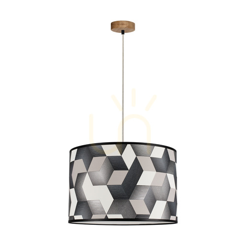 Verifica Lampa suspendată Espacio, 1xE27, Max. 60 W, stejar uleiat / cablu din PVC transparent / abajur din tapet multicolor, Ø 40 cm