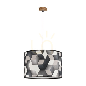 Lampa suspendată Espacio, 1xE27, Max. 60 W, stejar uleiat / cablu din PVC transparent / abajur din tapet multicolor, Ø 40 cm small 0