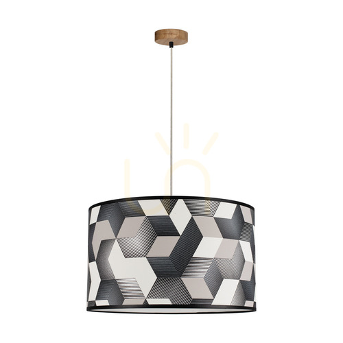 Verifica Lampa suspendată Espacio, 1xE27, Max. 60 W, stejar uleiat / cablu din PVC transparent / abajur din tapet multicolor, Ø 50 cm