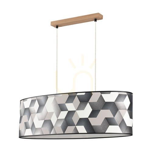 Verifica Lampa suspendată Espacio, 2xE27, Max. 40 W, stejar uleiat / cablu din PVC transparent / abajur din tapet multicolor, 80 cm