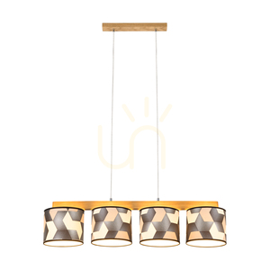 Lampa suspendată Espacio, 4xE27, Max. 25 W, stejar lustruit cu ulei / cablu din PVC transparent / abajur din tapet multicolor, 86 cm small 1