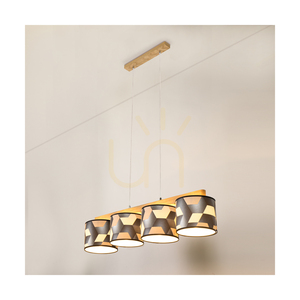 Lampa suspendată Espacio, 4xE27, Max. 25 W, stejar lustruit cu ulei / cablu din PVC transparent / abajur din tapet multicolor, 86 cm small 3