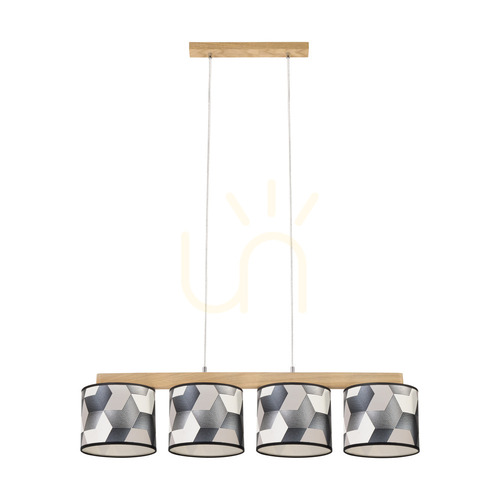Verifica Lampa suspendată Espacio, 4xE27, Max. 25 W, stejar lustruit cu ulei / cablu din PVC transparent / abajur din tapet multicolor, 86 cm