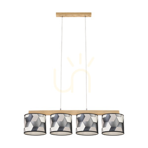 Lampa suspendată Espacio, 4xE27, Max. 25 W, stejar lustruit cu ulei / cablu din PVC transparent / abajur din tapet multicolor, 86 cm small 0