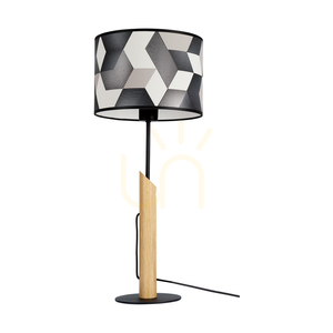 Lampa de masă Espacio, 1xE27, Max. 60 W, stejar uleiat/metal negru/cablu din PVC negru/abajur din tapet multicolor, Ø 27 cm small 0