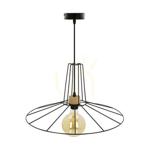 Verifica Lampa suspendată Ferro, 1xE27, Max. 60 W, stejar uleiat/metal negru/cablu din PVC negru/abat-jour din metal negru, Ø 55 cm