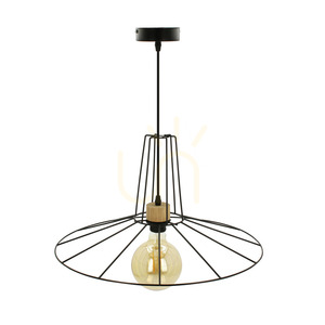 Lampa suspendată Ferro, 1xE27, Max. 60 W, stejar uleiat/metal negru/cablu din PVC negru/abat-jour din metal negru, Ø 55 cm small 0