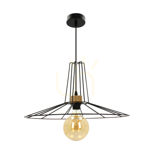 Verifica Lampa suspendată Ferro, 1xE27, Max. 60 W, stejar lustruit cu ulei/metal negru/cablu din PVC negru/abat-jour din metal negru, Ø 50 cm