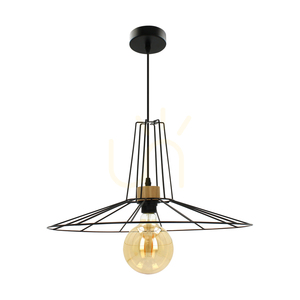 Lampa suspendată Ferro, 1xE27, Max. 60 W, stejar lustruit cu ulei/metal negru/cablu din PVC negru/abat-jour din metal negru, Ø 50 cm small 0