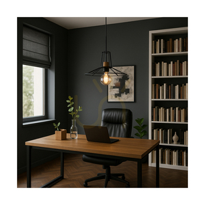 Lampa suspendată Ferro, 1xE27, Max. 60 W, stejar lustruit cu ulei/metal negru/cablu din PVC negru/abat-jour din metal negru, Ø 35 cm small 1
